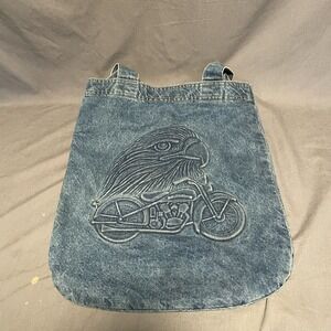 Biker Eagle Denim Tote Bag Vintage
